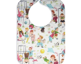 Baby bibs, Retro Recess Reversible Bib with snap closure, lined bib, bibs for boys,