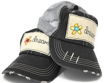 Distressed Trucker Hat, Dream Trucker Cap, Womens, Trucker Hat, Inspirational Hat