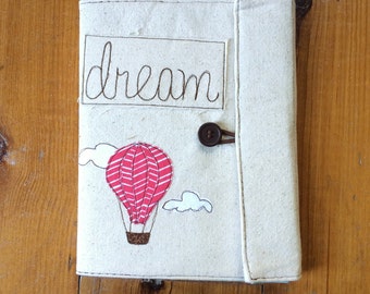 Inspirational Notebook - Hot Air Balloon Covered Composition Book with pen, made to order, notebook, journal, guest book, cute notebook