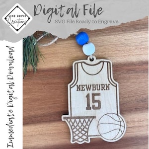 Fichiers numériques SVG d'ornements de basket-ball, ornement de basket-ball pour les enfants, étiquettes xtool de basket-ball, ornement enfants SVG, ornement personnalisé SVG
