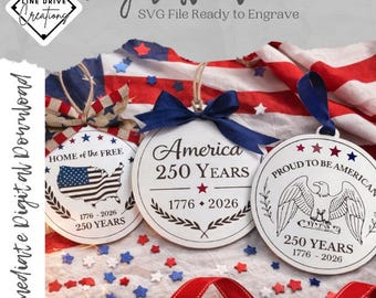 USA 250th Anniversary Ornament SVG Bundle | Laser Cut Files (Digital Download)