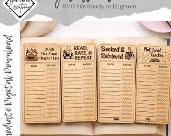 Laser Engraved Book Tracker Bookmark SVG Bundle | Reading Log (Digital Download)