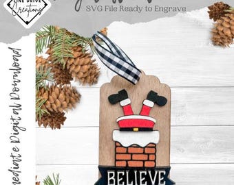 Santa Chimney Ornament SVG: Laser Cut Christmas Decoration (Digital Download)