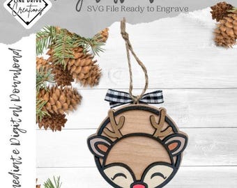 Rudolph Ornament SVG File: Laser Cut Christmas Reindeer (Digital Download)