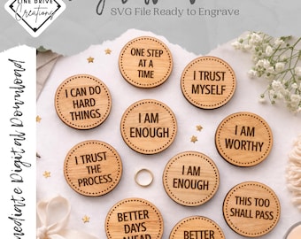 50 Affirmation Coins SVG Bundle | Laser Engraving Files (Digital Download)