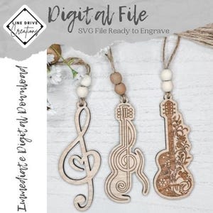 Arquivo de corte a laser para enfeite de guitarra | Enfeite musical | Enfeite simbólico | SVG de música | SVG de músico | SVG significativo | Nota musical | Cartão de história |