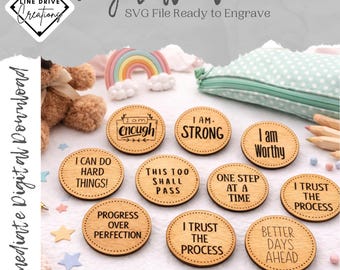 Affirmation Coins SVG Bundle | Laser Cut Files, Kids Positive Tokens (Digital Download)