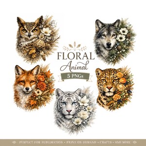 Floral Animal PNG Bundle (5 PNG Digital Download)