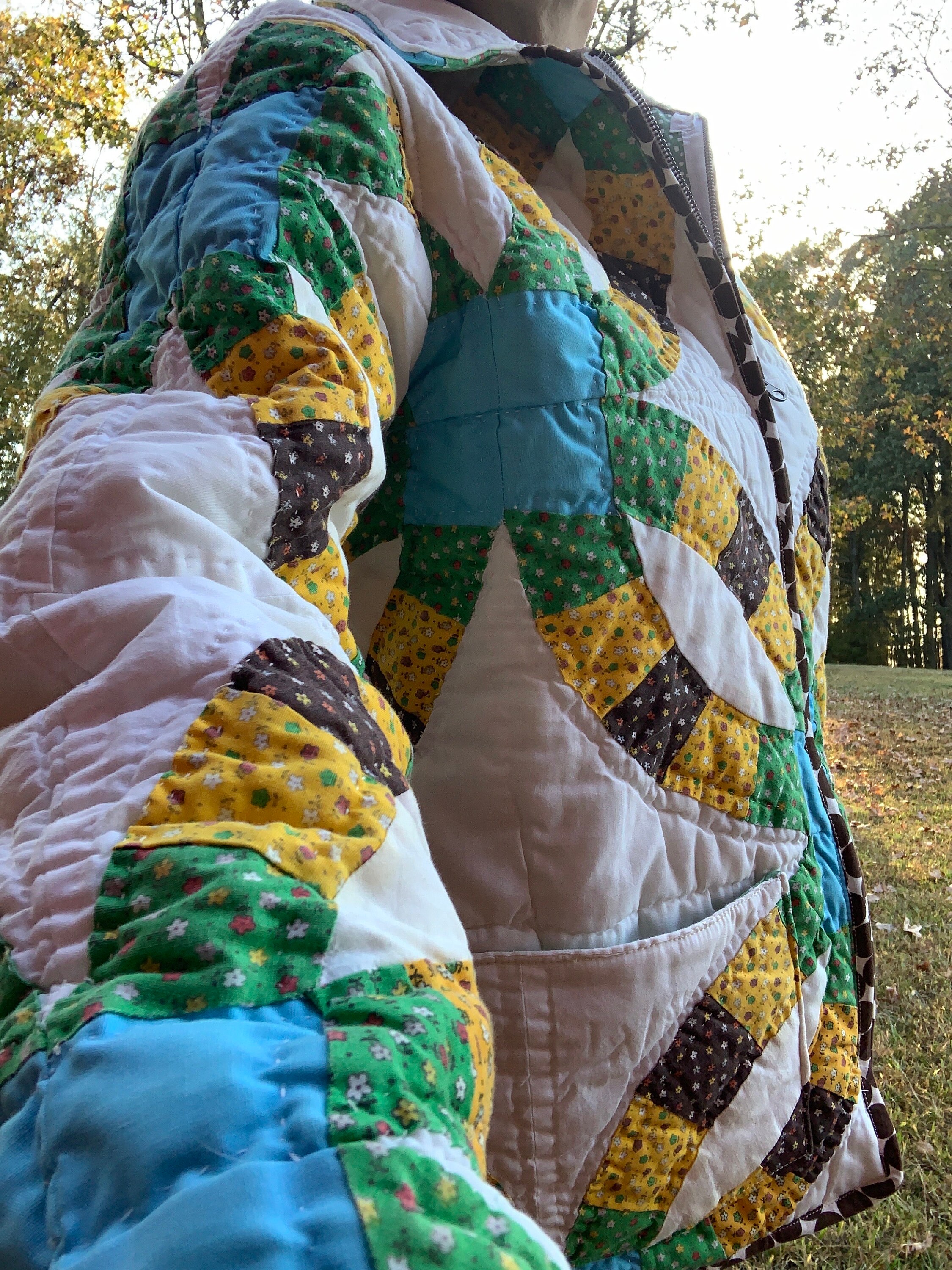 Quilt Coat Jacket Made With Vintage Handmade Quilt - Size XL Quilt Coat Jacket Made With Vintage Handmade Quilt - Size XL