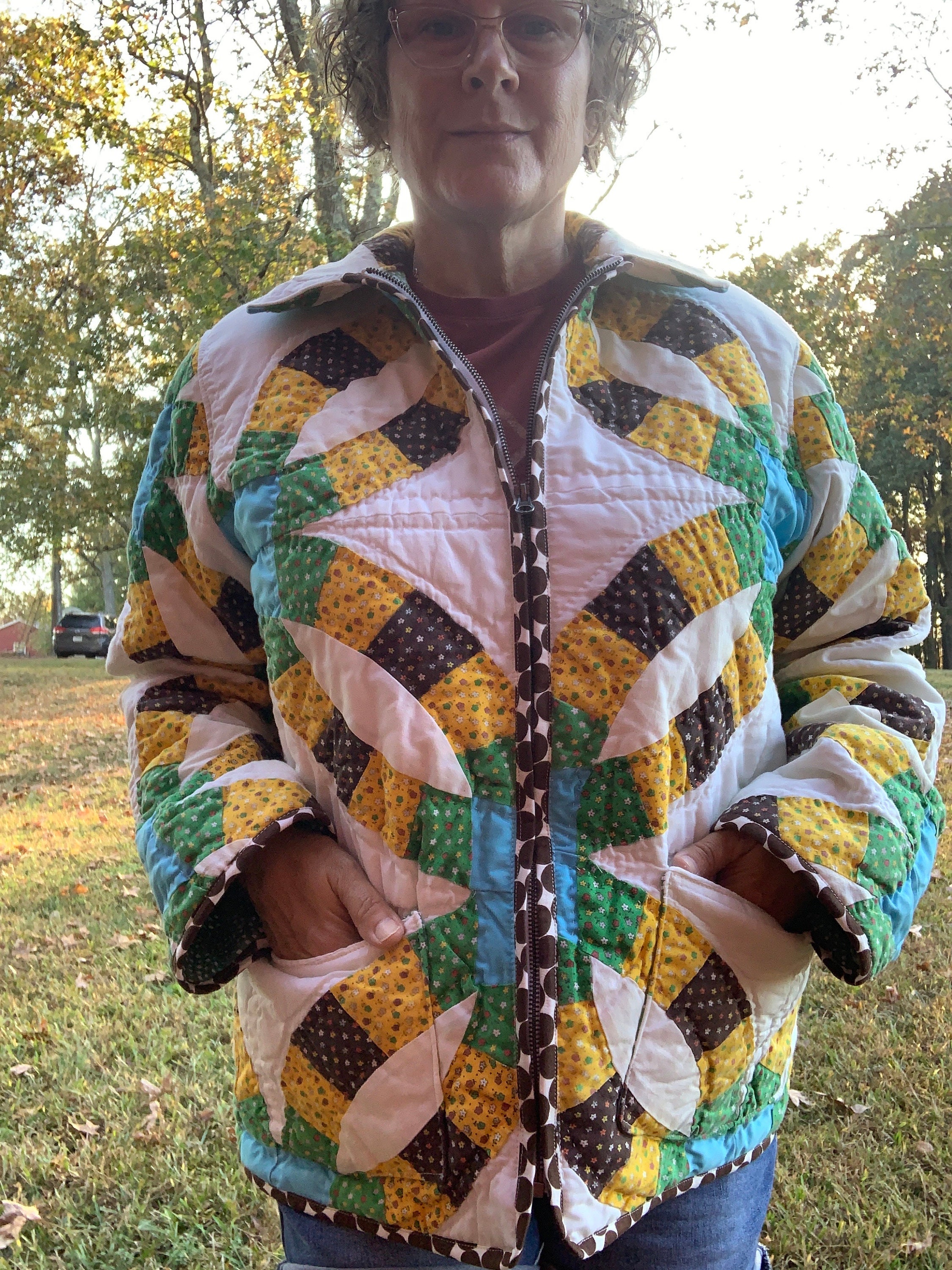 Quilt Coat Jacket Made With Vintage Handmade Quilt - Size XL