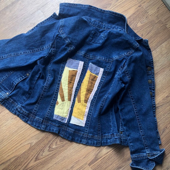 Jean Jacket With Vintage Quilt Patchs on Back S Etsy