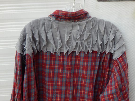 Custom embellished grey burgundy plaid flannel shirt with grey | Etsy