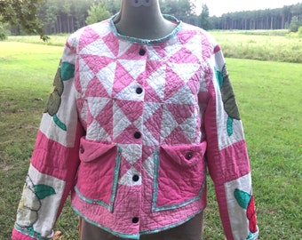 Quilt Coat Jacket using vintage handmade quilts - M / L - Happy Campers of the South (QC17)