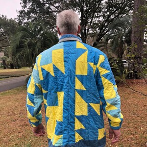 Men's Quilt Coat Jacket made with vintage handmade quilt size XL / XXL Happy Campers of the South QC24 image 3