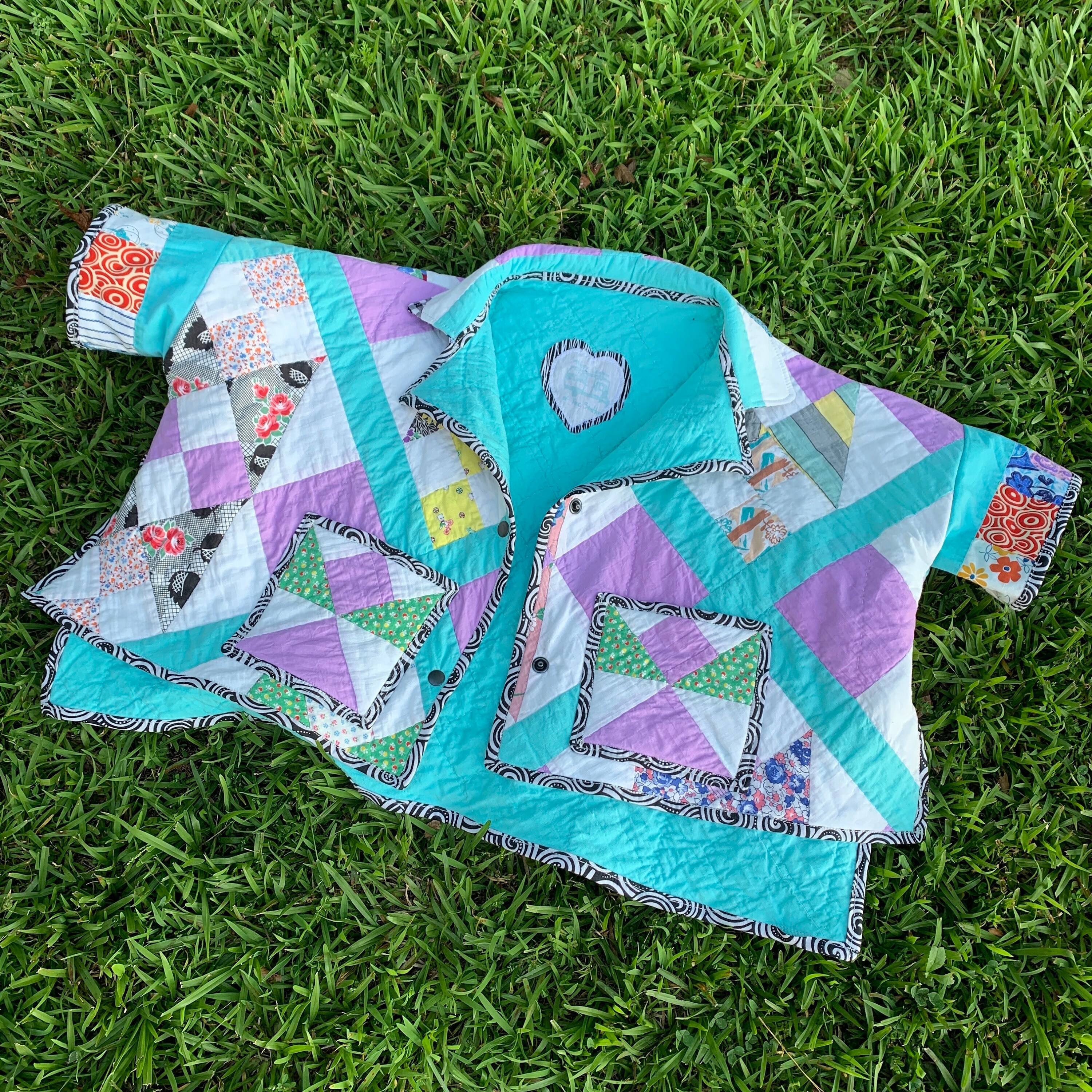 Quilt Jacket - Short Sleeve Side Slit Made With Vintage