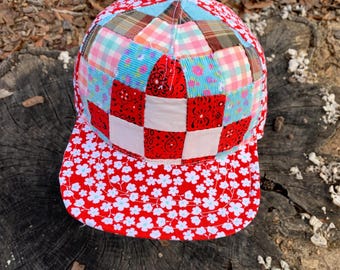Handmade Patchwork Quilt Trucker Hat: Upcycled Vintage Cap