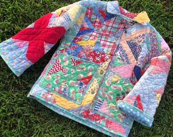 Quilt Coat Jacket made with vintage handmade quilt - size XS / S / M - Happy Campers of the South (QC21)