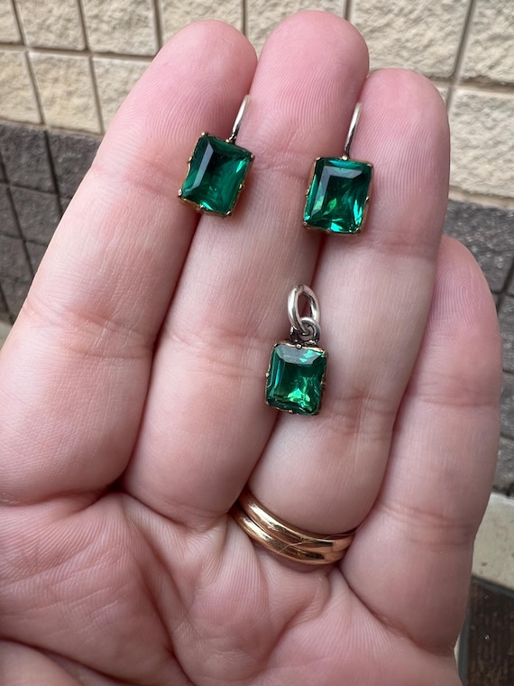 ANTIQUE Georgian Emerald Paste Conversion Earring… - image 4