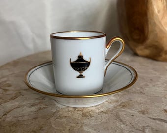 VINTAGE Richard Ginori Impero Demitasse Cup & Saucer - Italian Espresso Set with Gold Trim