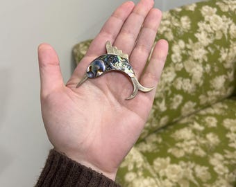 VINTAGE Sterling Silver Beto Fish Abalone Shell Brooch