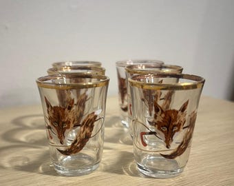 VINTAGE Set of Six Shot Glasses with Fox Design