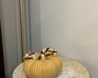 VINTAGE Ceramic Pumpkin with Steam and Leaves, Fall Decor, Holiday Decorations, Autumn