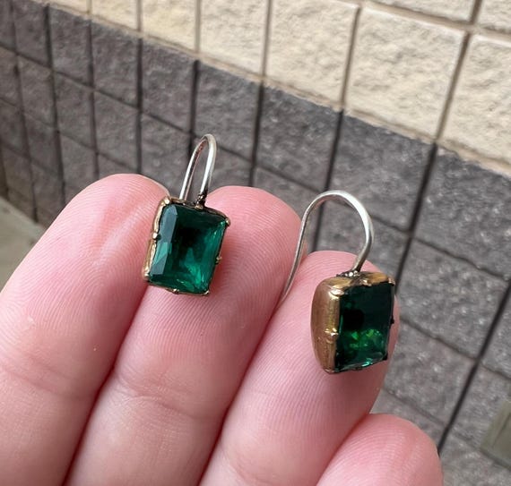 ANTIQUE Georgian Emerald Paste Conversion Earring… - image 2