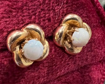 VINTAGE Opal Earrings | 10k Gold Buttercup Setting
