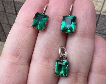 ANTIQUE Georgian Emerald Paste Conversion Earrings and Matching Pendant | Circa 1800