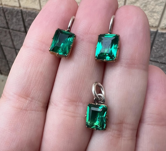 ANTIQUE Georgian Emerald Paste Conversion Earring… - image 1