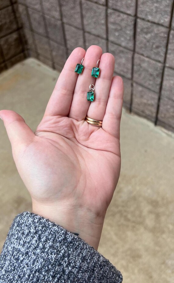 ANTIQUE Georgian Emerald Paste Conversion Earring… - image 3