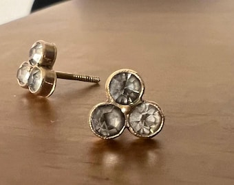 ANTIQUE Late Victorian 10k Yellow Gold Diamond Paste Three-Stone Cluster Stud Earrings - CLASSIC