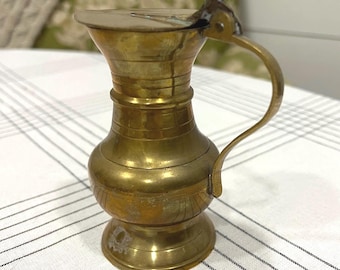 ANTIQUE Decorative Brass Tankard Pitcher Circa 1940s
