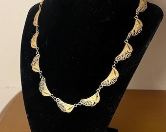 VINTAGE Gold Vermeil Filigree Fan Link Choker Necklace