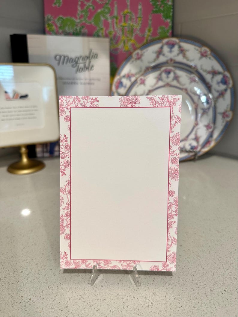 Repeat Pattern Note Pad Pink Floral Border Notepad | 4x6 Stationery Pad | 20 Tear-off Sheets ...