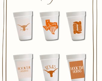 Puchary Texas Game Day | Puchary Hook ’Em Horns Tailgate | Puchary imprezowe Texas Longhorns | Puchary futbolowe Texas | Puchary w kolorze spalonej pomarańczy