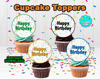 Birthday Cupcake Toppers - Happy Birthday cupcake toppers - Instant download