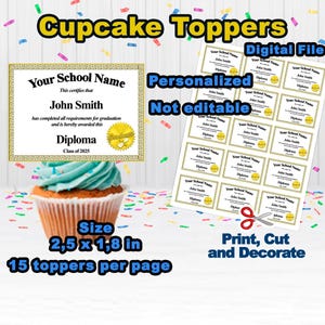 Adornos para cupcakes de graduación personalizados - Archivo digital