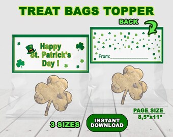 Etiqueta imprimible para bolsa de regalo del Día de San Patricio, bolsa de dulces con trébol, descarga instantánea