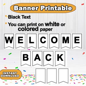 Printable Welcome Back Banner simple, instant download, Welcome Back Banner