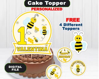 Bee Cake Topper Personalized, Bee Birthday Cake Topper, Digital File