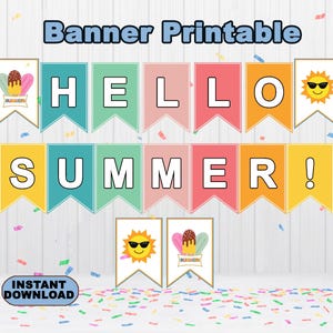 Hello Summer Banner zum Ausdrucken, Summer Banner, sofort download