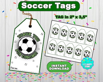 サッカータグ、サッカーサンキュータグラベル - 誕生日タグ - サッカーギフトタグ印刷可能、ギフトバッグラベル