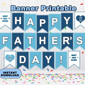 Bannière de fête des pères heureuse, bannière de pères heureux, bannière imprimable des pères, téléchargement immédiat de guirlande de bannière de fête des pères
