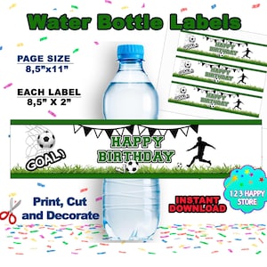 Soccer Water bottle Labels, Soccer birthday  water bottle labels, instant download