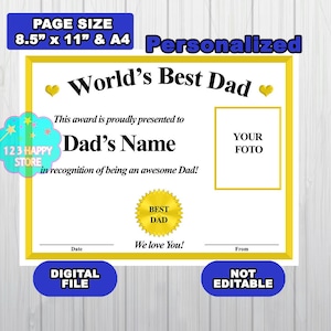 Best Dad Diploma PERSONALISIERT - Vatertagsdiplom - Dad Geburtstag - Vaterurkunde - Printable - World's Best Dad