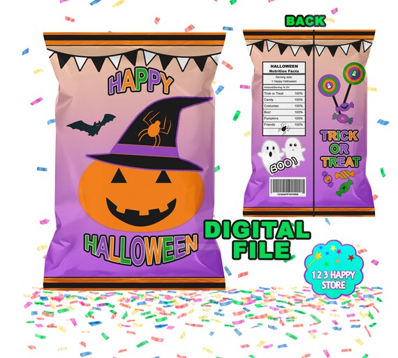 Halloween Chip Bag Instant download, Halloween candy bags, Halloween Pumpkin, printable, chip bag favor
