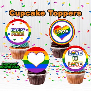 Utskrivbara Pride-muffinsdekorationer - Happy Pride Month-muffinsdekorationer - HBTQ-muffinsdekorationer - Direkt nedladdning