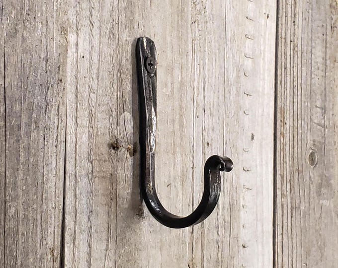 Entry way Single Wall hook, black metal hook, blacksmith hook, wall hooks, for your coat, coat rack,rustic hook, iron hook, decorative hook