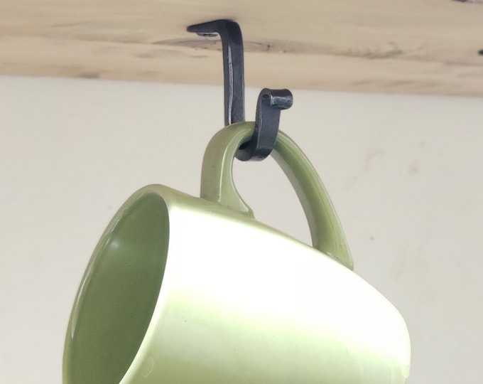 Coffee cup hook, Under shelf black metal hook, rustic under counter hook, mug holder, coffee bar cabinet